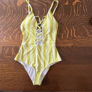 ELF Yellow and White Striped One Piece Swimsuit